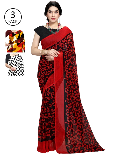 

KALINI Women Pack Of 3 Poly Georgette Saree, White