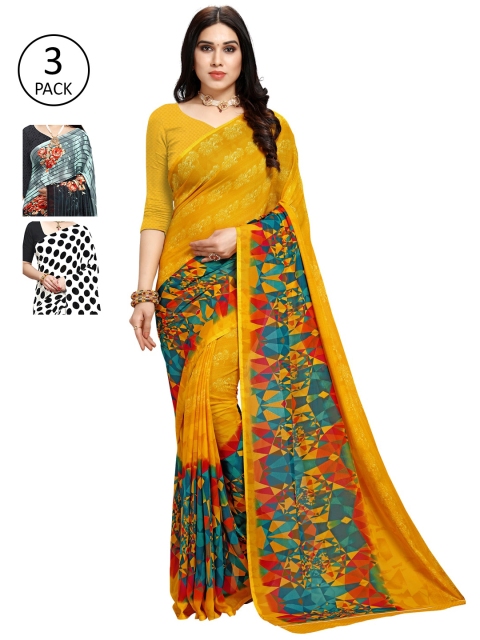 

KALINI Pack of 3 Printed Saree, Mustard