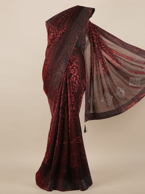 

Pothys Maroon Ethnic Motifs Jute Silk Saree