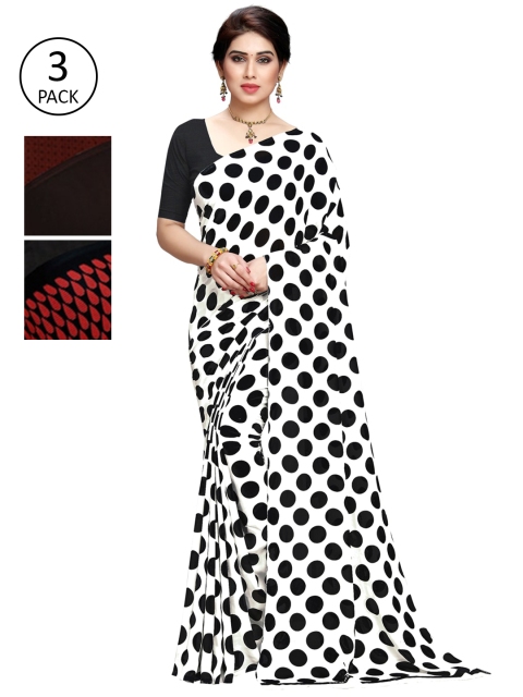 

KALINI White & Black Pack of 3 Printed Saree