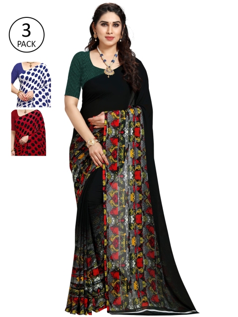 

KALINI Multicolor Georgette Printed Daily Wear Saree With Unstitched Blouse(Pack of 3), Black