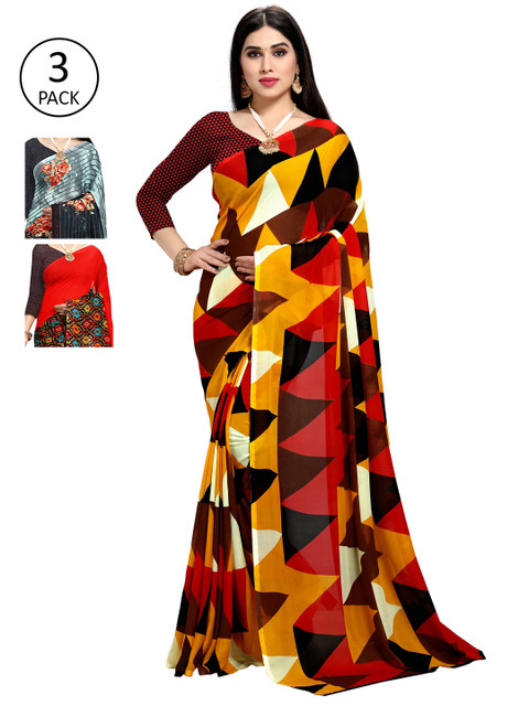 

KALINI Set Of 3 Multicoloured Poly Georgette Printed Sarees, Multi