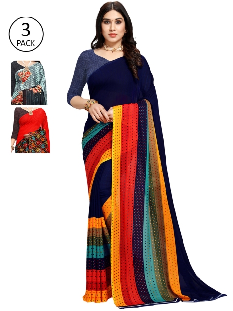 

KALINI Green & Red Pack of 3 Printed Sarees