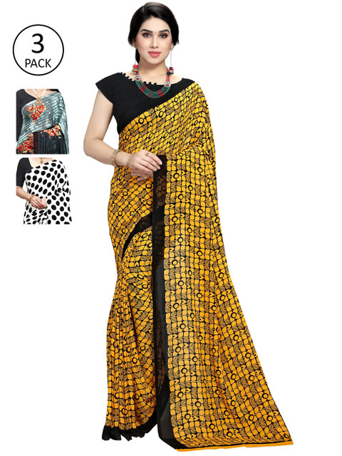 

KALINI Pack Of Three Printed Saree, White