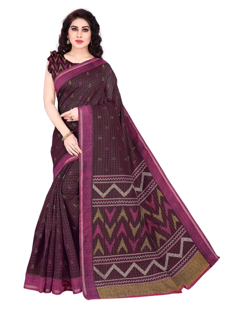 

KALINI Burgundy & Green Polycotton Saree