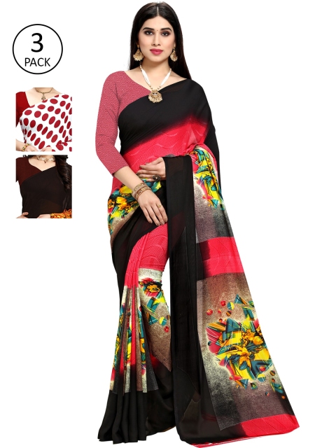 

KALINI Set Of 3 Multicoloured Poly Georgette Printed Sarees, Multi