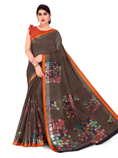 

KALINI Brown & Orange Polycotton Saree