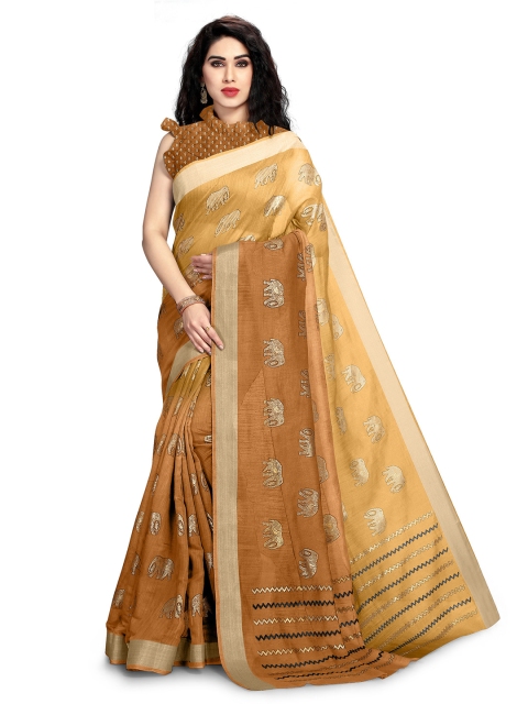 

KALINI Mustard & Silver-Toned Zari Saree