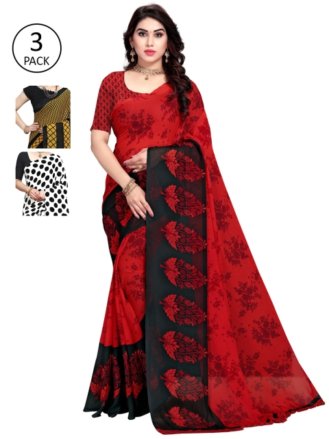 

KALINI Women Pack Of 3 Printed Sarees, Black