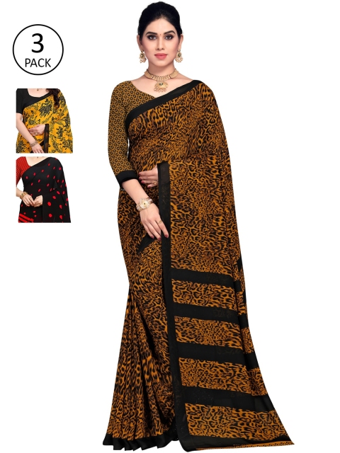 

KALINI Pack of 3 Printed Sarees, Yellow