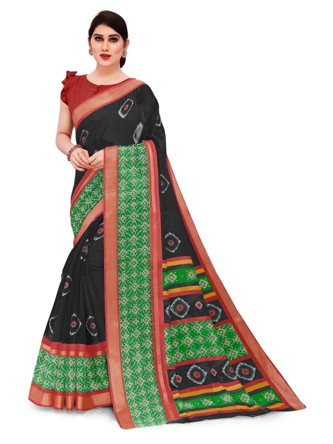 

KALINI Black & Green Printed Saree