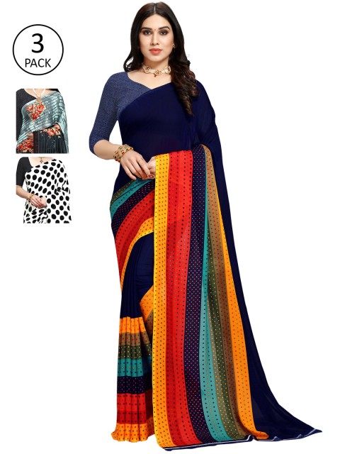 

KALINI Women Pack Of 3 Poly Georgette Saree, Navy blue