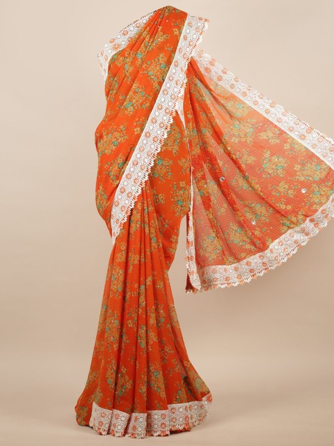 

Pothys Orange & Green Floral Saree