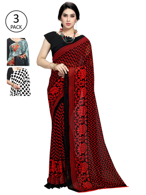 

KALINI Women Pack of 3 Printed Sarees, White