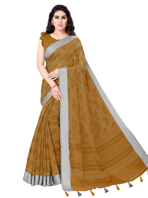 

KALINI Mustard & Silver-Toned Bandhani Saree