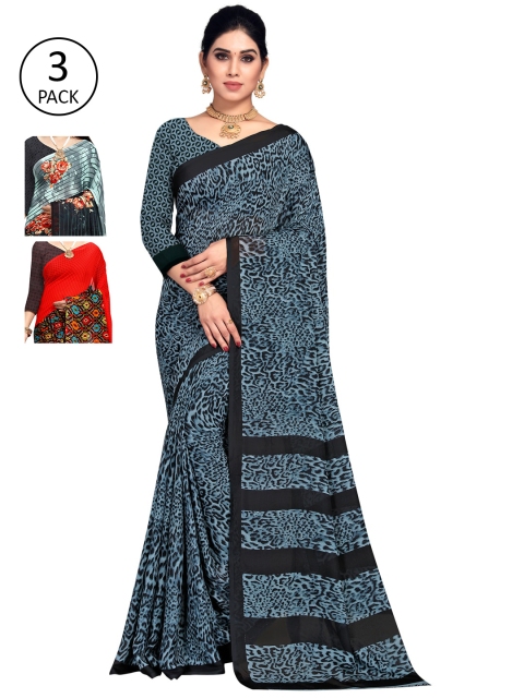 

KALINI Pack Of 3 Multicoloured Poly Georgette Sarees, Multi