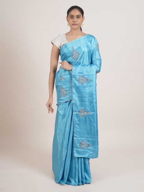 

Pothys Blue & Grey Embellished Art Silk Saree