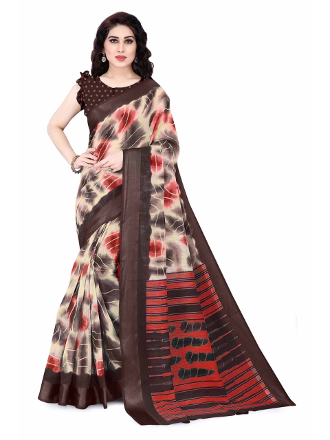 

KALINI Cream-Coloured & Brown Saree