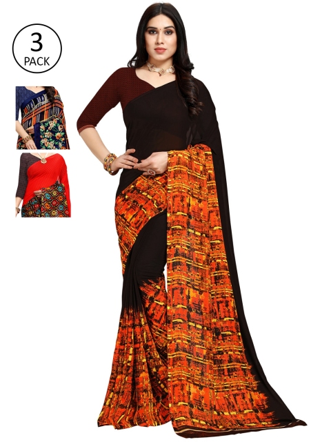 

KALINI Pack of 3 Poly Georgette Saree, Blue