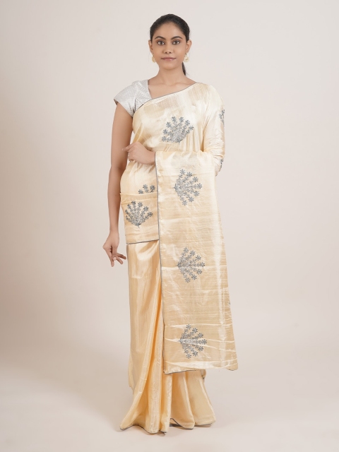 

Pothys Cream-Coloured & Grey Floral Art Silk Saree