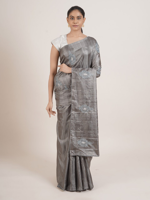 

Pothys Grey & Silver-Toned Embroidered Art Silk Saree