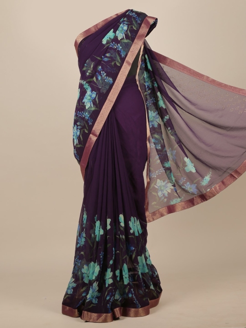 

Pothys Navy Blue & Blue Floral Zari Poly Chiffon Saree