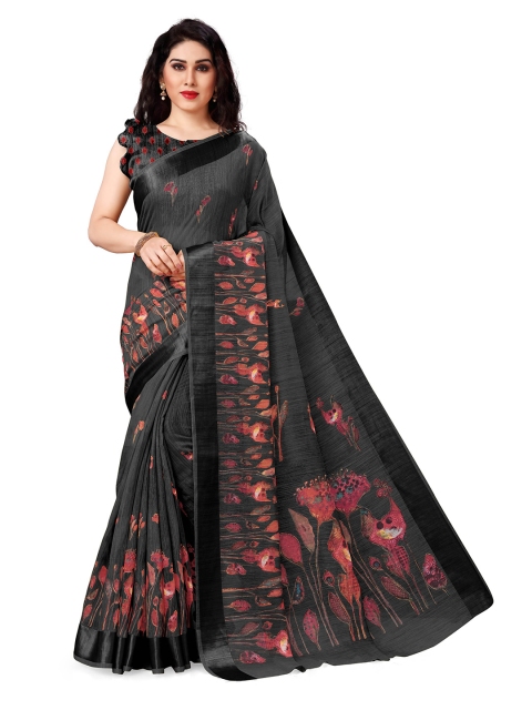 

KALINI Black & Red Floral Bagh Polycotton Saree