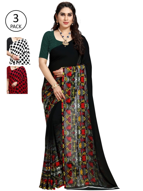 

KALINI Pack of 3 Printed Sarees, Black