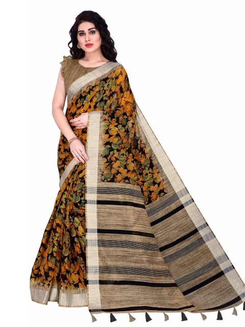 

KALINI Black & Yellow Floral Bagh Polycotton Saree
