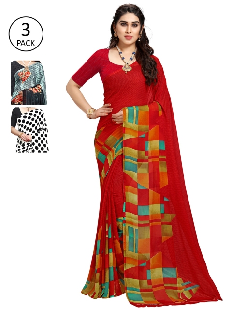 

KALINI Pack of 3 Printed Saree, White