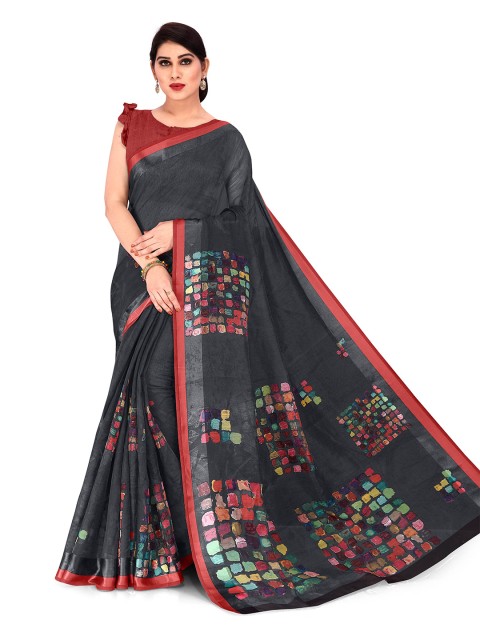 

KALINI Black & Red Block Print Saree