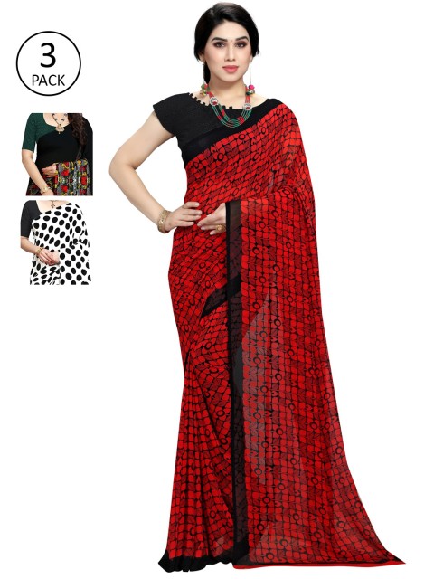 

KALINI Women Pack Of 3 Printed Saree, White