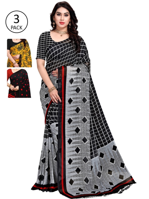 

KALINI Women Women Pack of 3 Printed Sarees, Red