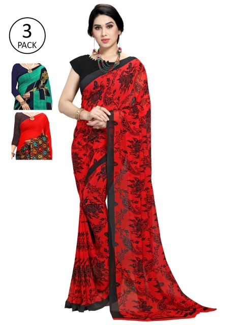 

KALINI Red & Black Pack of 3 Printed Sarees