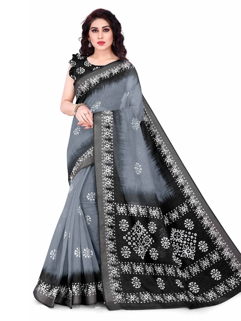 

KALINI Grey & Black Floral Saree