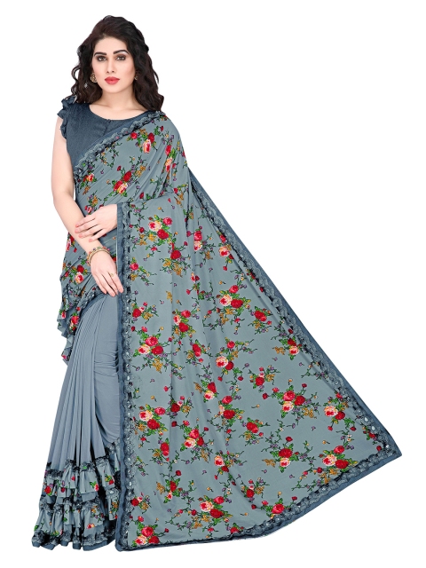 

Mirchi Fashion Grey & Red Floral Bagh Polyester Saree