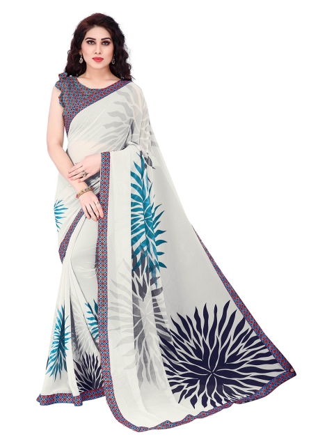 

KALINI White & Grey Faux Georgette Saree