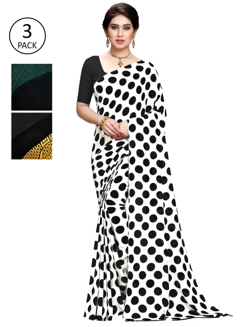 

KALINI Pack Of 3 Printed Sarees, White