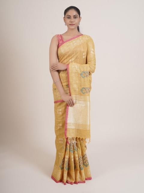 

Pothys Mustard & Pink Jute Silk Saree