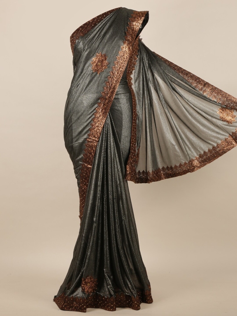 

Pothys Grey & Brown Embellished Jute Silk Saree
