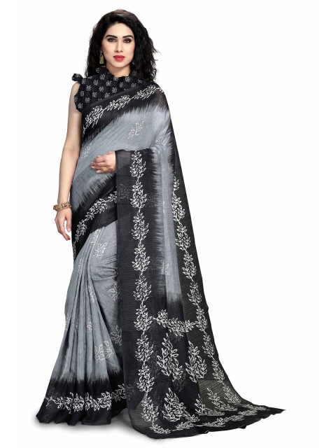 

KALINI Grey & Black Floral Art Silk Bagh Saree