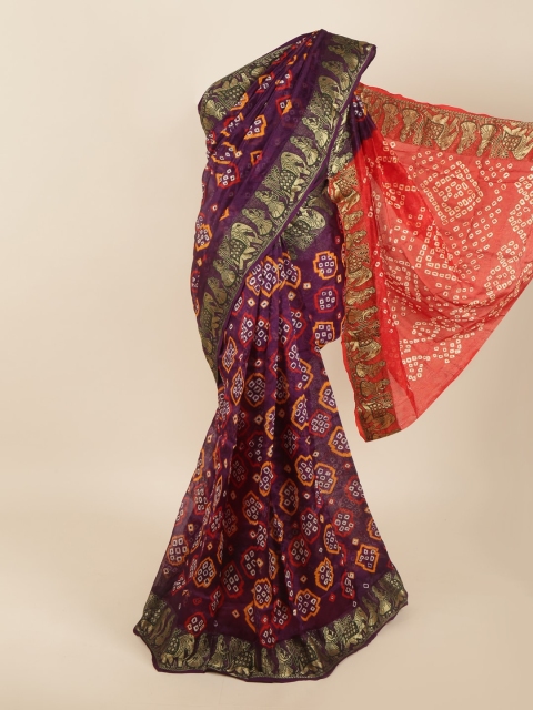 

Pothys Violet & Red Bandhani Art Silk Saree
