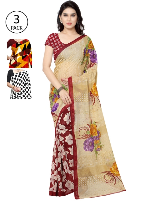 

KALINI Pack Of Three Printed Saree, White
