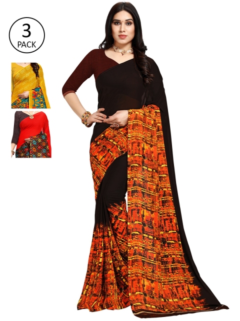 

KALINI Pack of 3 Poly Georgette Saree, Yellow