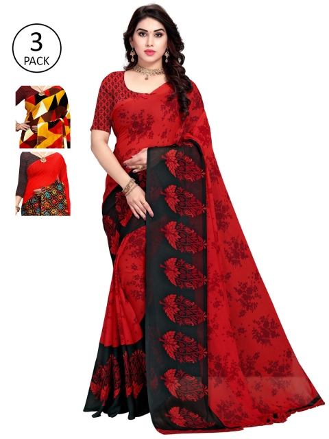 

KALINI Pack of 3 Poly Georgette Saree, Brown