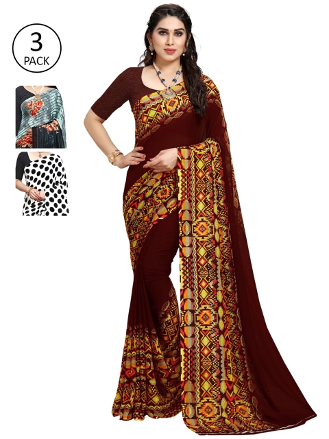 

KALINI Pack Of Three Printed Saree, White
