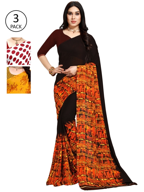 

KALINI Pack Of 3 Multicoloured Poly Georgette Sarees, Multi
