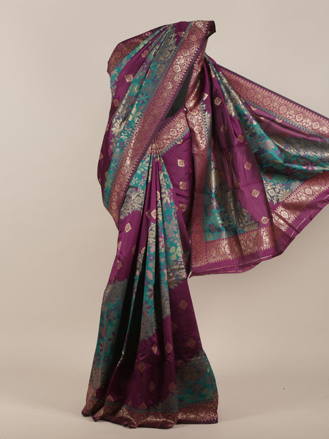 

Pothys Violet & Teal Ethnic Motifs Art Silk Saree