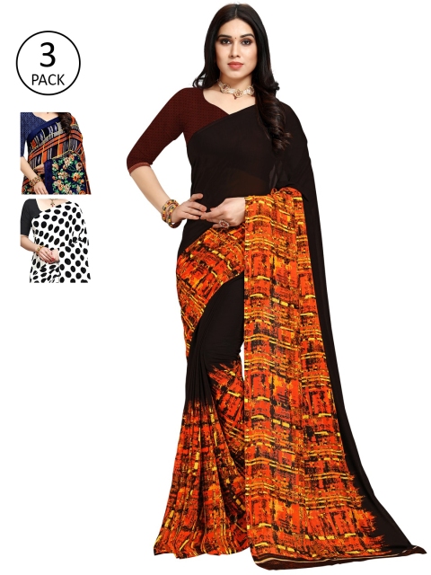 

KALINI Women Pack Of 3 Poly Georgette Saree, White