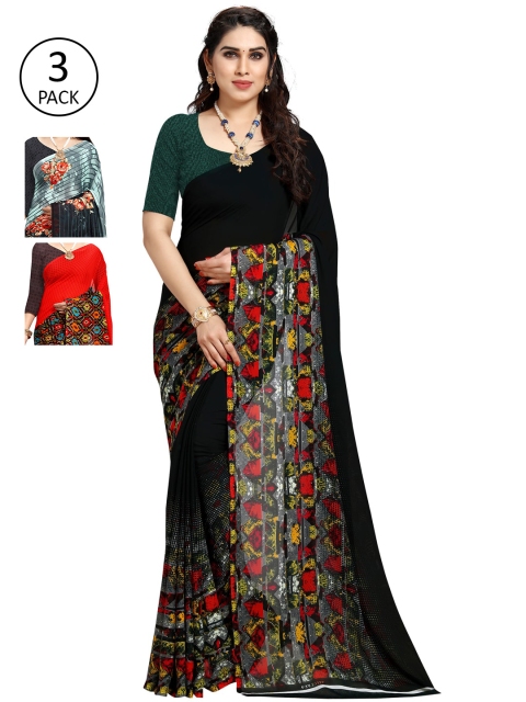 

KALINI Women Pack Of 3 Printed Sarees, Green